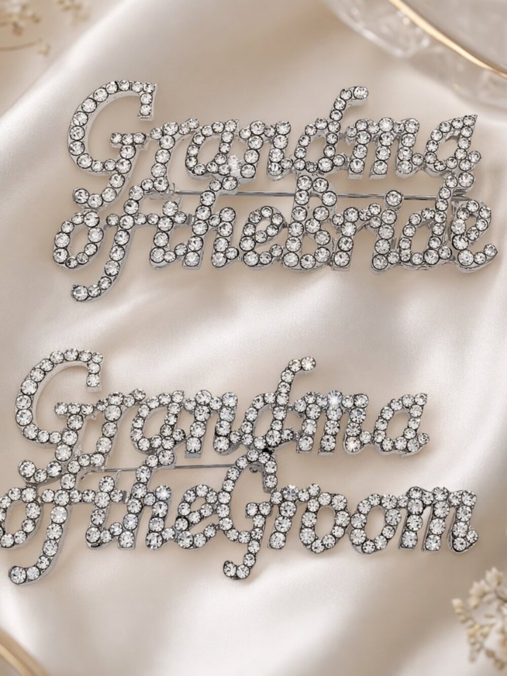 Rhinestone Pin Set - Grandma of the Bride & Grandma of the Groom - Silver